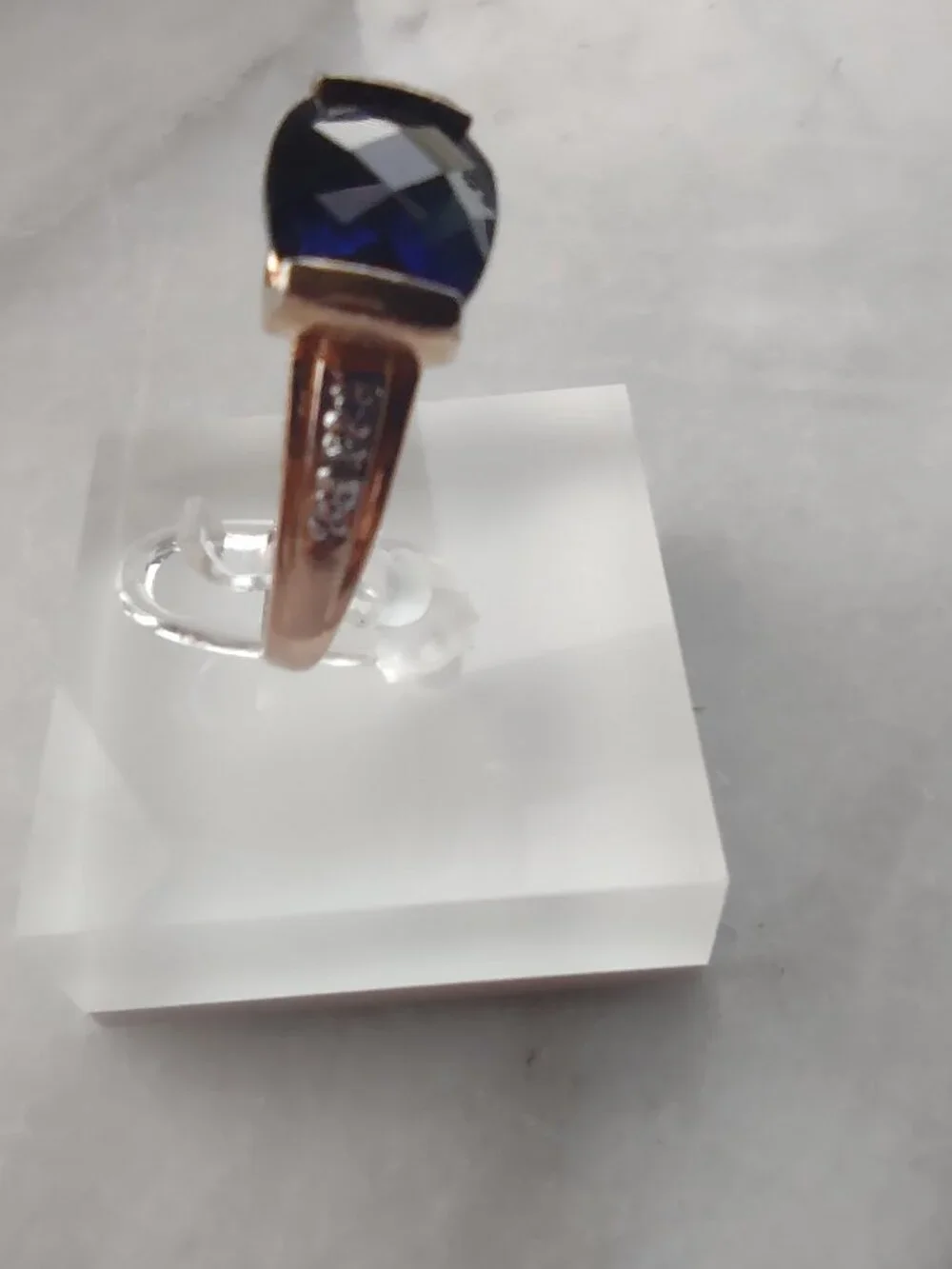 Rosegold Plated Sterling Silver 925 w/Deep Blue Sapphire-Cushion Cut Ring Sz 7.5